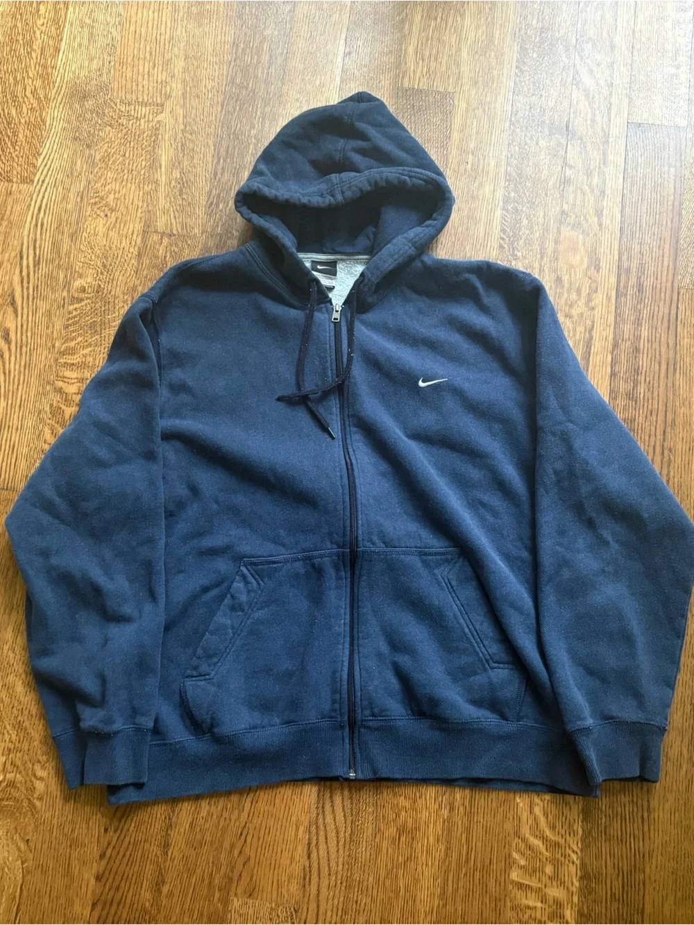 Nike Dark Blue Zip-Up Hoodie size XXL embroidered white swoosh y2k Vtg grunge